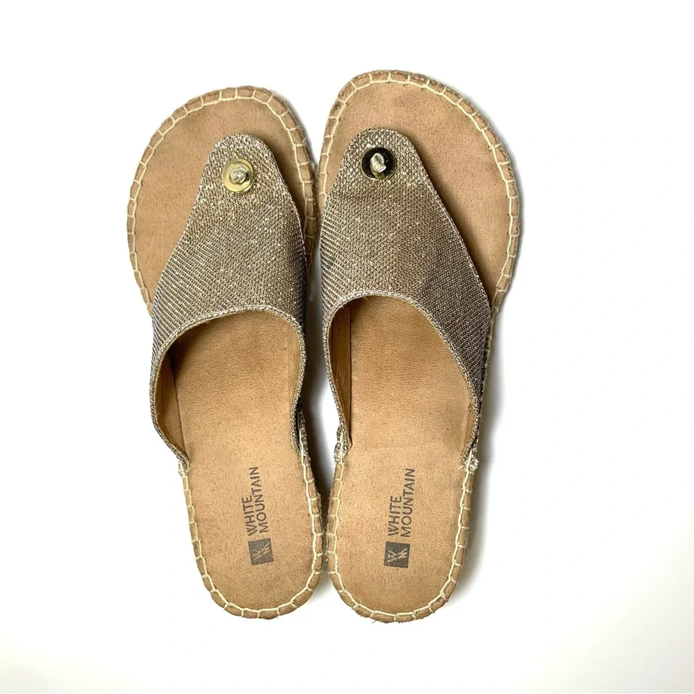 Gold Sparkly Espadrille Wedge Thong Sandal Shimmer Metallic Flip Flop Boho Sz 9